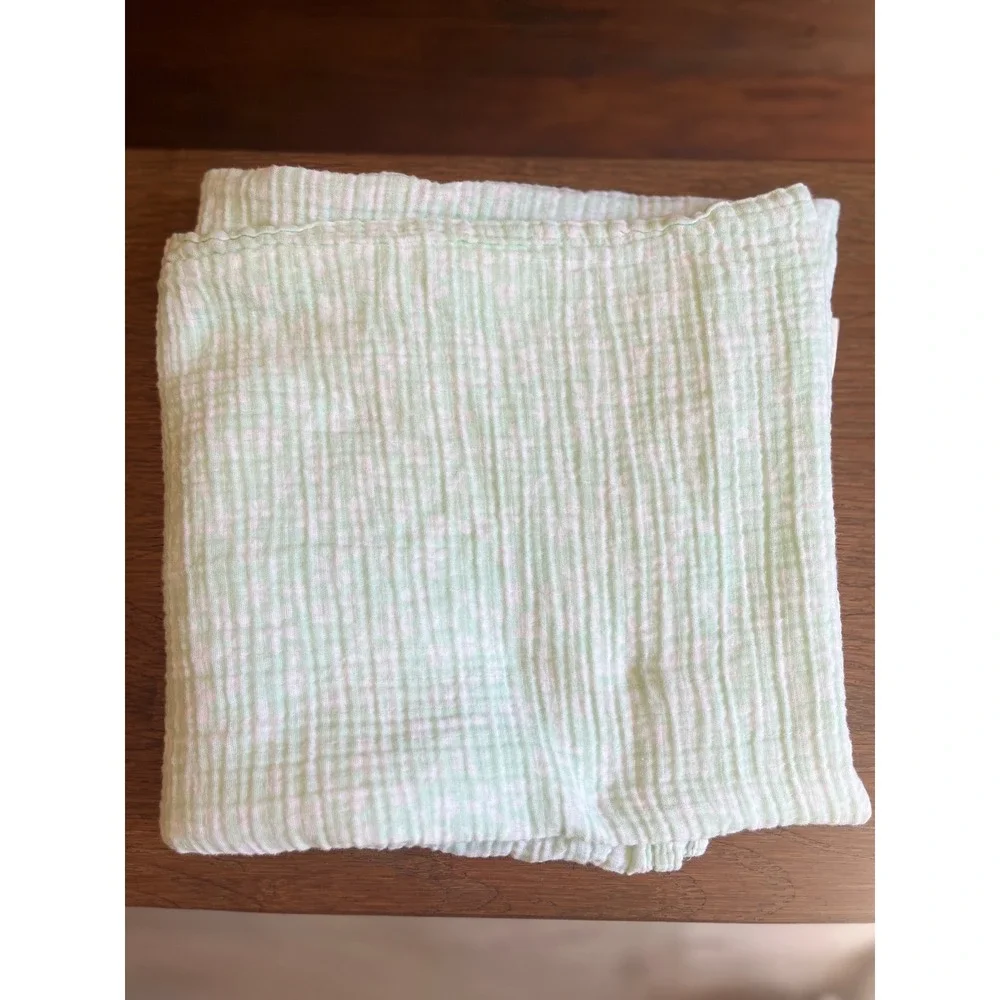 Cloud Island Sea / Mint Green White Gingham Cotton Muslin Baby Swaddle Blanket
